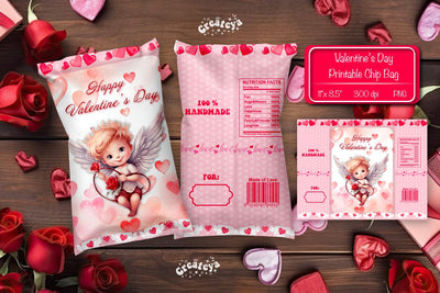 Valentine Chip Bag template Printable party favor Valentine gift Sublimation Createya Design 
