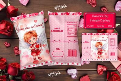 Valentine Chip Bag template Printable party favor Valentine gift Sublimation Createya Design 