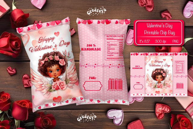 Valentine Chip Bag template Printable party favor Valentine gift Sublimation Createya Design 