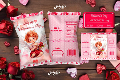 Valentine Chip Bag template Printable party favor Valentine gift Sublimation Createya Design 