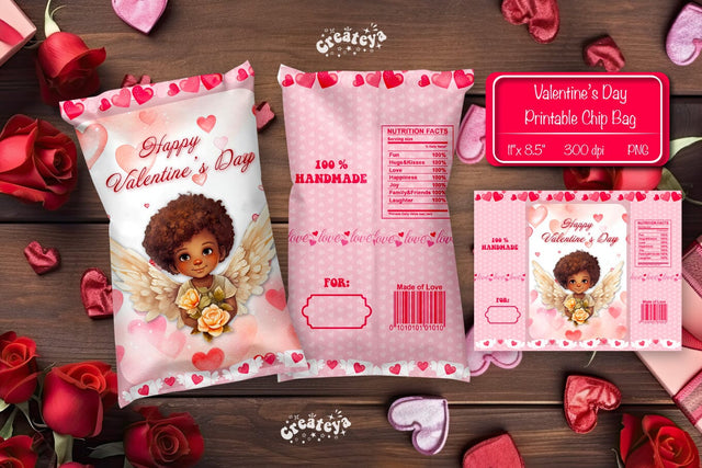 Valentine Chip Bag template Printable party favor Valentine gift Sublimation Createya Design 