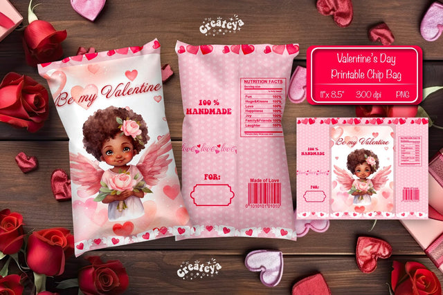 Valentine Chip Bag template Printable party favor Valentine gift Sublimation Createya Design 