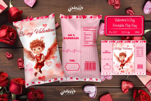 Valentine Chip Bag template Printable party favor Valentine gift Sublimation Createya Design 