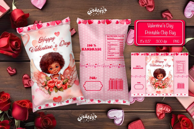 Valentine Chip Bag template Printable party favor Valentine gift Sublimation Createya Design 