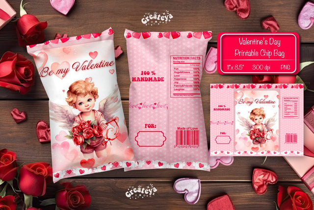 Valentine Chip Bag template Printable party favor Valentine gift Sublimation Createya Design 