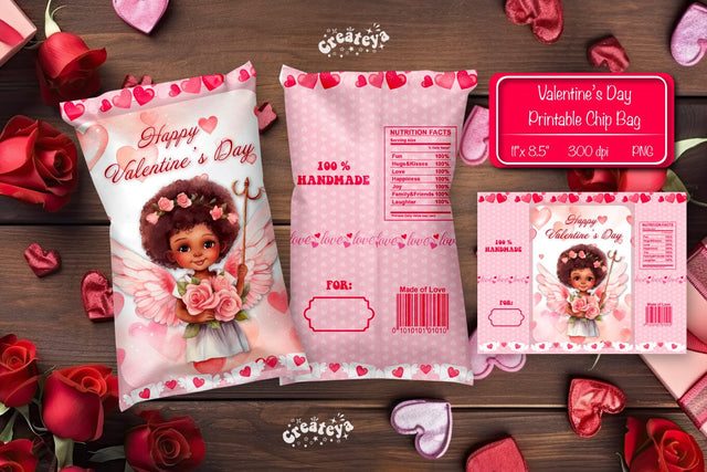 Valentine Chip Bag template Printable party favor Valentine gift Sublimation Createya Design 