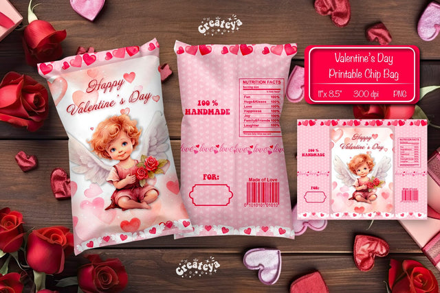Valentine Chip Bag template Printable party favor Valentine gift Sublimation Createya Design 