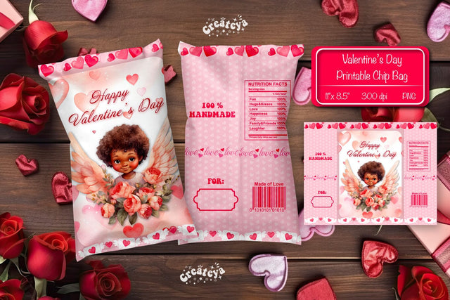 Valentine Chip Bag template Printable party favor Valentine gift Sublimation Createya Design 