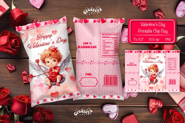 Valentine Chip Bag template Printable party favor Valentine gift Sublimation Createya Design 