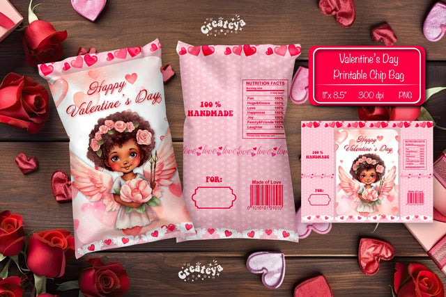 Valentine Chip Bag template Printable party favor Valentine gift Sublimation Createya Design 