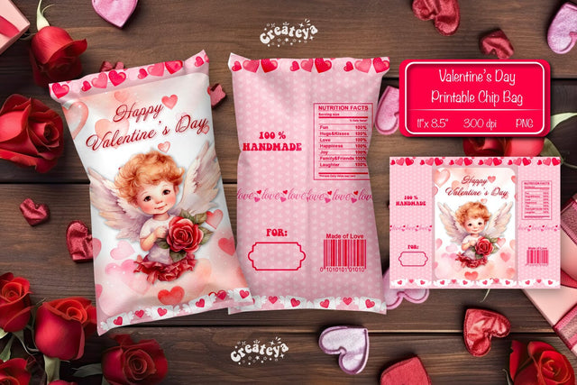 Valentine Chip Bag template Printable party favor Valentine gift Sublimation Createya Design 