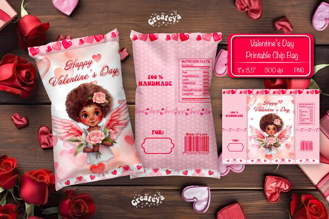 Valentine Chip Bag template Printable party favor Valentine gift Sublimation Createya Design 