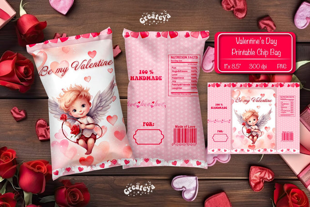 Valentine Chip Bag template Printable party favor Valentine gift Sublimation Createya Design 