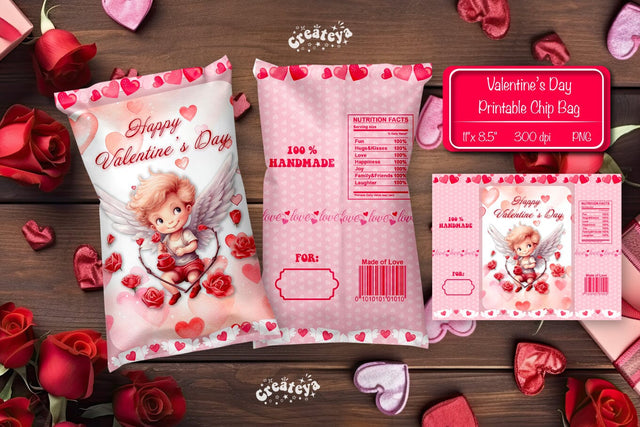 Valentine Chip Bag template Printable party favor Valentine gift Sublimation Createya Design 