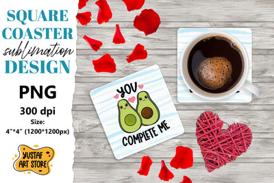 Valentine coaster sublimation. Avocado square coaster design Sublimation Yustaf Art Store 