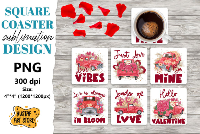Valentine coaster sublimation.Valentine truck square coaster Sublimation Yustaf Art Store 