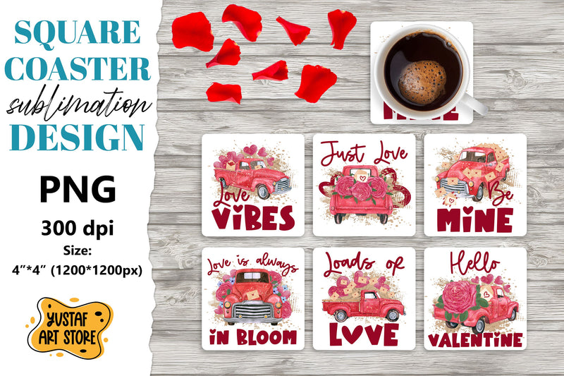 Valentine coaster sublimation.Valentine truck square coaster Sublimation Yustaf Art Store 