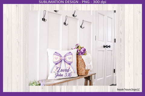 Valentine Coquette Bow, Loved John 3:16 Sublimation Png, Bible Verse, Digital Download Sublimation Keepsake Treasures Designs LLC. 