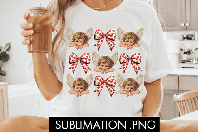 Valentine Coquette Heart Bow Angel PNG Sublimation Sublimation Freeling Design House 