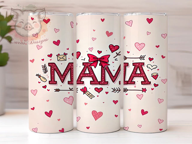 Valentine Coquette Mama 20oz Tumbler, Valentine Coquette Design, 20oz Mama Gift, Sublimation Tumbler Wrap, Cute Mama Tumbler, Valentine’s Day Gift for Mom, Coquette Heart Pattern Sublimation Lara' s Designs 
