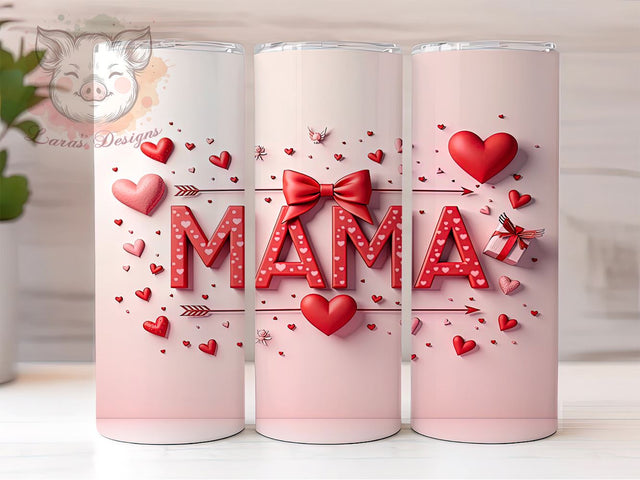 Valentine Coquette Mama 20oz Tumbler, Valentine Coquette Design, 20oz Mama Gift, Sublimation Tumbler Wrap, Cute Mama Tumbler, Valentine’s Day Gift for Mom, Coquette Heart Pattern Sublimation Lara' s Designs 