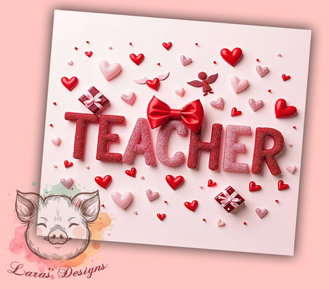 Valentine Coquette Teacher 20oz Tumbler, 20oz Teacher Gift, Sublimation Tumbler Wrap, Cute Teacher Tumbler, Valentine’s Day Gift for Teacher, Coquette Heart Pattern Sublimation Lara' s Designs 