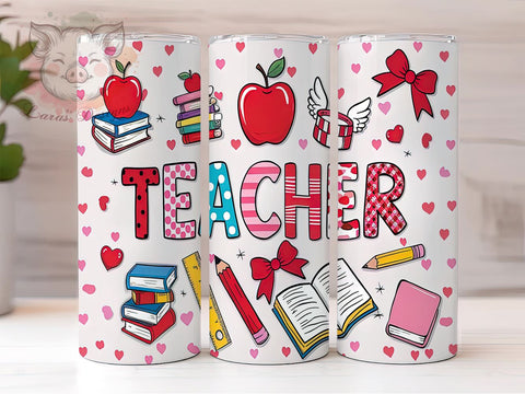 Valentine Coquette Teacher 20oz Tumbler, 20oz Teacher Gift, Sublimation Tumbler Wrap, Cute Teacher Tumbler, Valentine’s Day Gift for Teacher, Coquette Heart Pattern Sublimation Lara' s Designs 