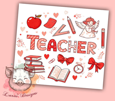 Valentine Coquette Teacher 20oz Tumbler, 20oz Teacher Gift, Sublimation Tumbler Wrap, Cute Teacher Tumbler, Valentine’s Day Gift for Teacher, Coquette Heart Pattern Sublimation Lara' s Designs 