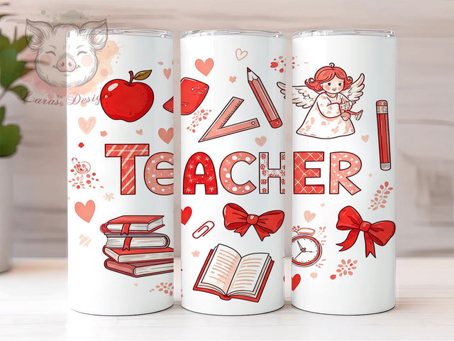 Valentine Coquette Teacher 20oz Tumbler, 20oz Teacher Gift, Sublimation Tumbler Wrap, Cute Teacher Tumbler, Valentine’s Day Gift for Teacher, Coquette Heart Pattern Sublimation Lara' s Designs 