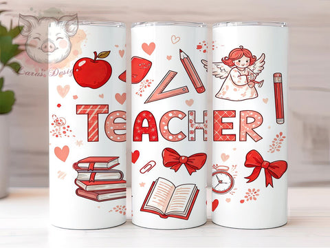 Valentine Coquette Teacher 20oz Tumbler, 20oz Teacher Gift, Sublimation Tumbler Wrap, Cute Teacher Tumbler, Valentine’s Day Gift for Teacher, Coquette Heart Pattern Sublimation Lara' s Designs 