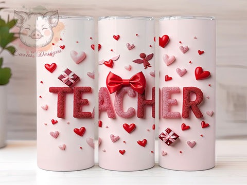 Valentine Coquette Teacher 20oz Tumbler, 20oz Teacher Gift, Sublimation Tumbler Wrap, Cute Teacher Tumbler, Valentine’s Day Gift for Teacher, Coquette Heart Pattern Sublimation Lara' s Designs 