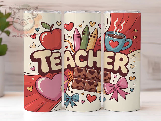 Valentine Coquette Teacher Pink Bow Tumbler Wrap, Valentine Coquette, Romantic Style, Pink Bow, Cute Glam, Classroom Love, Sublimation Design Sublimation Lara' s Designs 