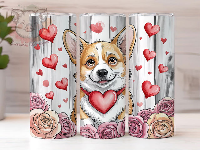 Valentine Corgi Dog Tumbler, Corgi Dog, Cute Wrap, Sublimation Art, 20oz Tumbler, Love Theme, Festive Design Sublimation Lara' s Designs 