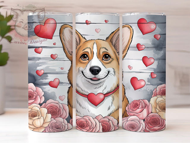 Valentine Corgi Dog Tumbler, Corgi Dog, Cute Wrap, Sublimation Art, 20oz Tumbler, Love Theme, Festive Design Sublimation Lara' s Designs 