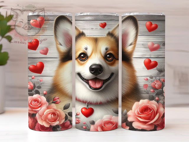 Valentine Corgi Dog Tumbler, Corgi Dog, Cute Wrap, Sublimation Art, 20oz Tumbler, Love Theme, Festive Design Sublimation Lara' s Designs 