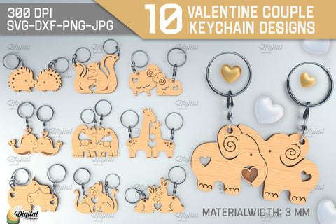 Valentine Couple Keychain Bundle. Animals Keychain Laser Cut SVG Evgenyia Guschina 