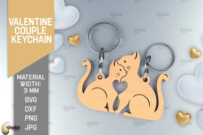 Valentine Couple Keychain. Cat Keychain Laser Cut SVG Evgenyia Guschina 