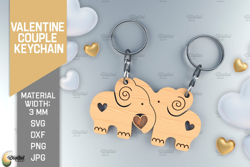 Valentine Couple Keychain. Elephant Keychain Laser Cut SVG Evgenyia Guschina 