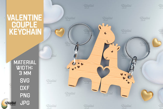 Valentine Couple Keychain. Giraffe Keychain Laser Cut SVG Evgenyia Guschina 