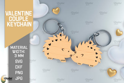 Valentine Couple Keychain. Hedgehog Keychain Laser Cut SVG Evgenyia Guschina 