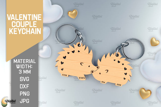 Valentine Couple Keychain. Hedgehog Keychain Laser Cut SVG Evgenyia Guschina 