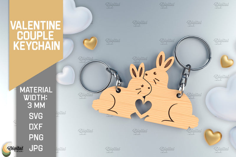 Valentine Couple Keychain. Rabbit Keychain Laser Cut SVG Evgenyia Guschina 