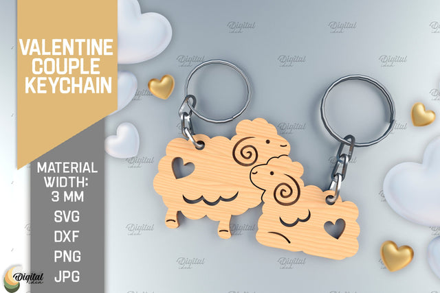 Valentine Couple Keychain. Sheep Keychain Laser Cut SVG Evgenyia Guschina 