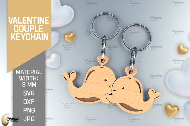 Valentine Couple Keychain. Whale Keychain Laser Cut SVG Evgenyia Guschina 