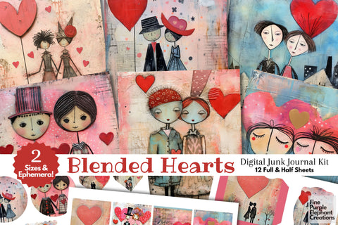 Valentine Couples Digital Junk Journal Kit Half Pages Digital Pattern Fine Purple Elephant Creations 