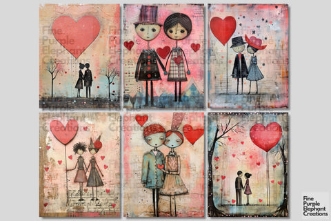 Valentine Couples Digital Junk Journal Kit Half Pages Digital Pattern Fine Purple Elephant Creations 
