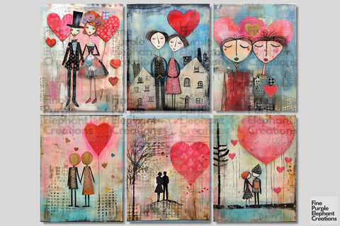 Valentine Couples Digital Junk Journal Kit Half Pages Digital Pattern Fine Purple Elephant Creations 