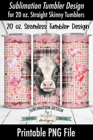 Valentine Cow 20 oz Seamless Tumbler Wrap Design PNG File Sublimation Ewe-N-Me Designs 
