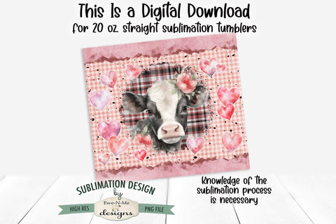 Valentine Cow 20 oz Seamless Tumbler Wrap Design PNG File Sublimation Ewe-N-Me Designs 