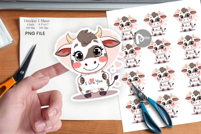 Valentine Cow Cartoon Sticker Sublimation artnoy 